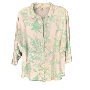 AND Women’s Mint Green Floral Button Down Shirt sz 16 Linen Blend